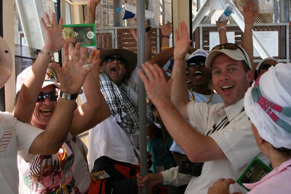 Fr Scott with Bolivians on Cable Car