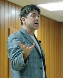 Marcellino D’Ambrosio speaks about confession during a March 14 presentation at Our Lady of the Most Holy Rosary Parish in Indianapolis.