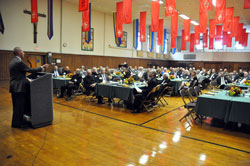 Jeffrey Stumpf, left, archdiocesan chief financial officer, gives a presentation during the annual meeting of the board of directors of the Catholic Community Foundation on Nov. 2 at the Archbishop Edward T. O’Meara Catholic Center in Indianapolis. (Photo by Sean Gallagher)