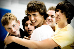 These teens play a game on an Antioch Retreat in May at Queen of Peace Parish. They are from left, Michal Christleib, Michael Shakour of St. Anthony Parish, Francis McDonald of St. Pius X, Edward Manier of Holy Cross Parish and John Banes of St. Bavo.